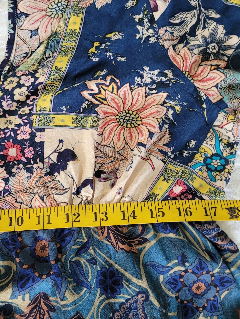 GiGiO Midnight Blue Mixed Print Tiered Floral Paisley Peasant Midi Dress Small - Picture 11 of 12